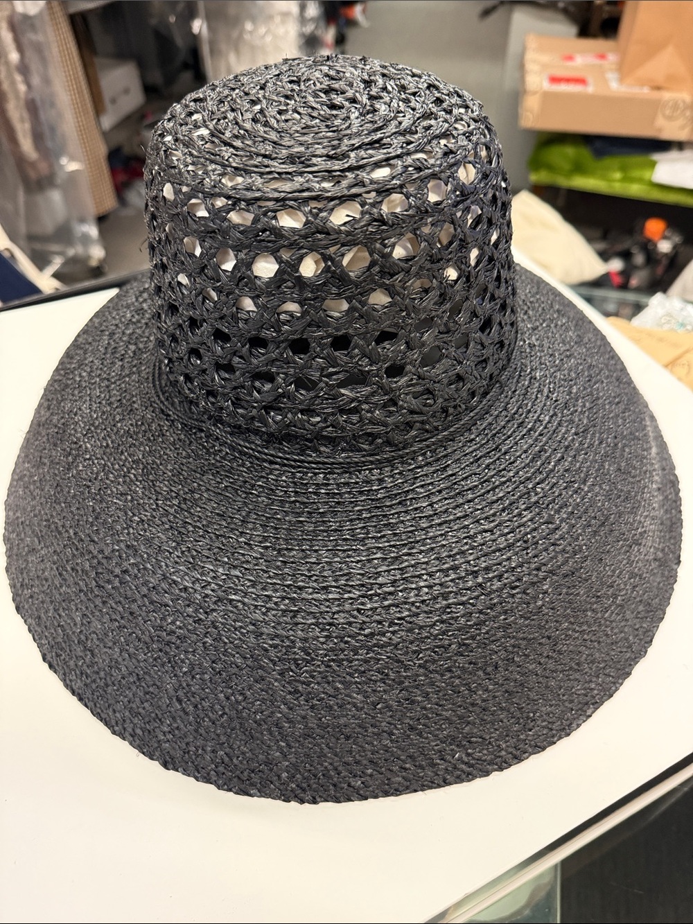 Helen Kaminski Black Wide-Brim Woven Sun Hat